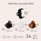 54Pcs Mini Hair Clips for Women, 0.6 in / 1.5 cm Small Claw Clips Without Snagging, Strong Grip Tiny Plastic Hair Clips for Styling Buns, Half-Up Looks, Bangs(Black,Clear,Brown)