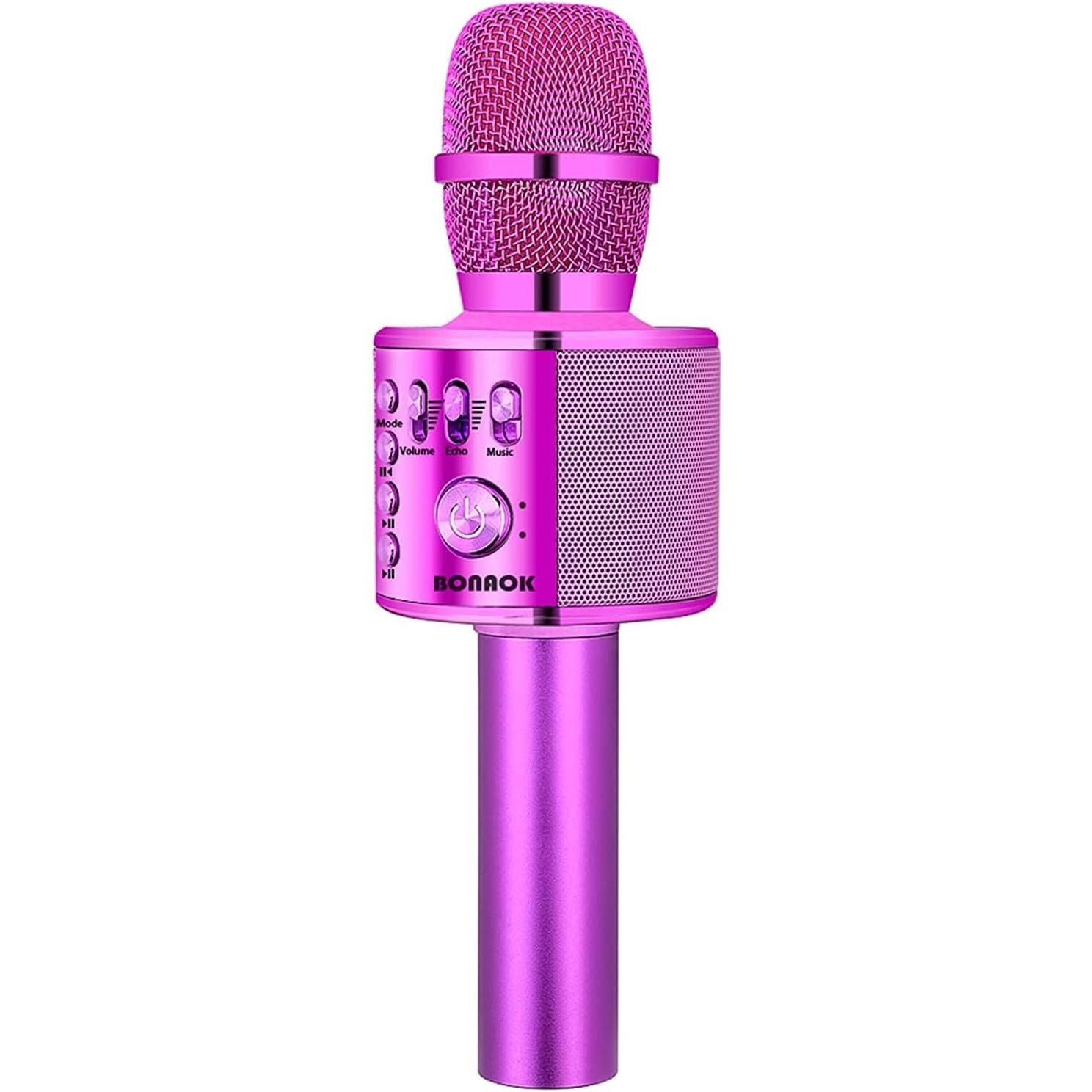 Buy now BONAOK Wireless Bluetooth Karaoke Microphone, 3-in-1 Portable Handheld Mic Speaker Machine for All Smartphones, Gifts to Girls Boys Kids Adults All Age Q37(Black Gold) Purple at indiglob india