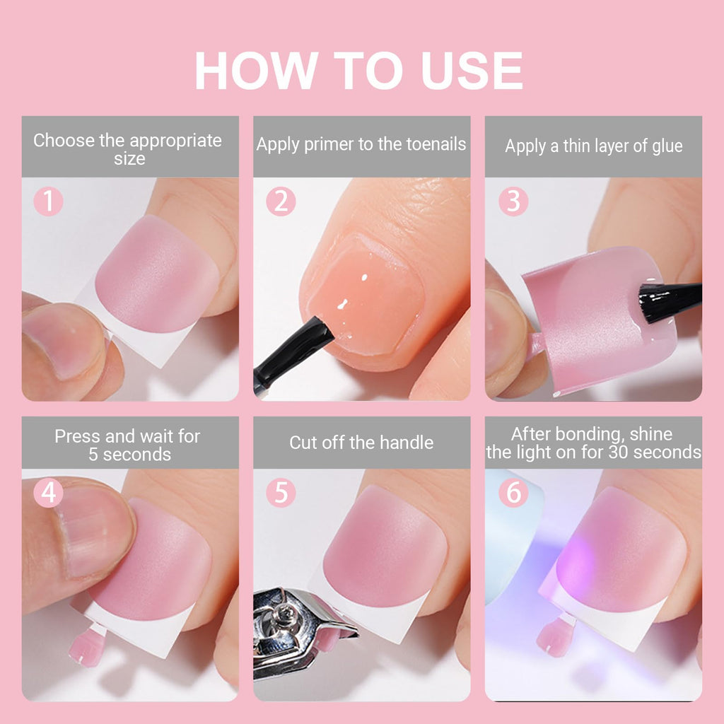 Toe Nail Press Ons, French Square Toe Tips, Press On Nails for Women | 150pcs Pre-Designed Soft Gel Thick False Toenail Extension, Berry Pink Full Cover Acrylic for DIY 15 Sizes