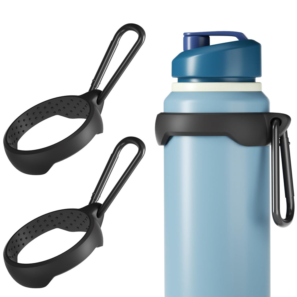 Water Bottle Carrier Hook Clip with Carabiner, 2 Pack Silicone Bottle Holder Fits 3.15-4.72 Inch Bottle Necks, Portable Hanging Hook for Outdoor Hiking Camping Travel