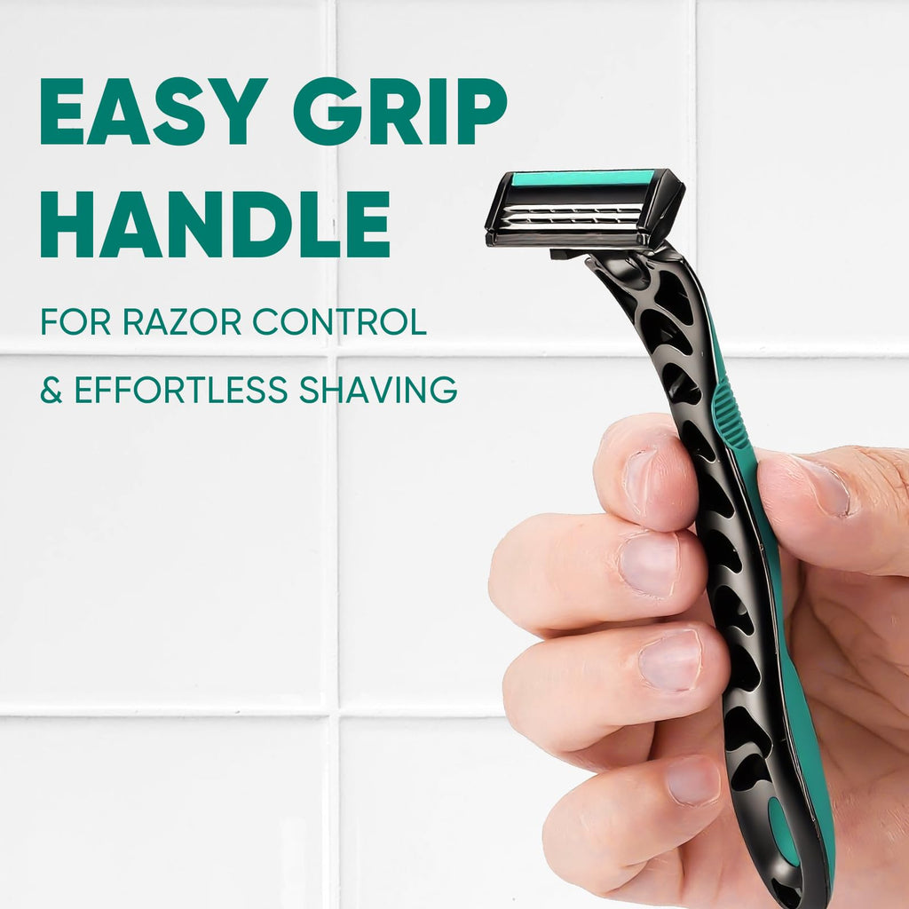 20 count Disposable Razors Blades for Men，3-Blade Razors，Bulk Stainless Steel Shavers with Lubricating Strip for Shaving Sensitive Skin