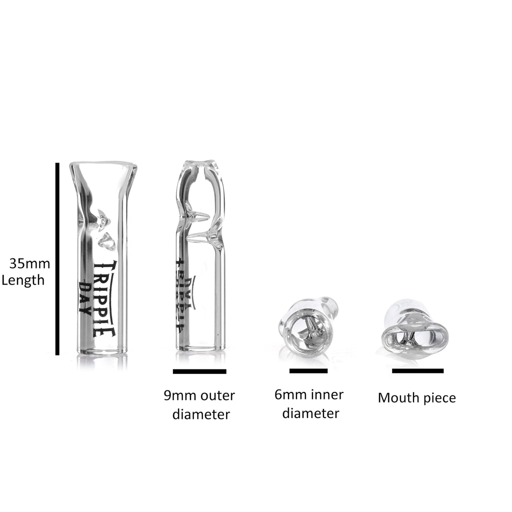 Trippie Day Reusable Glass filter Tips – 10 Pack | Clear 9mm Outer Diameter Tips for Pre rolled Cones, 6mm Inner Diameter, 35mm Length
