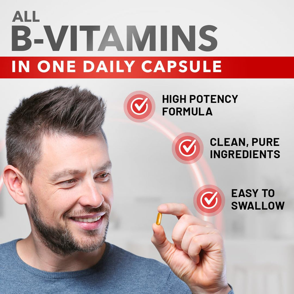 Divine Bounty Vitamin B Complex, All B Vitamins in One Capsule, 90 Count | Super B Complex Vitamins B1 B2 B3 B5 B6 B7 B9 B12 for Men & Women, Supports Healthy Energy Metabolism, Vegetarian Capsules