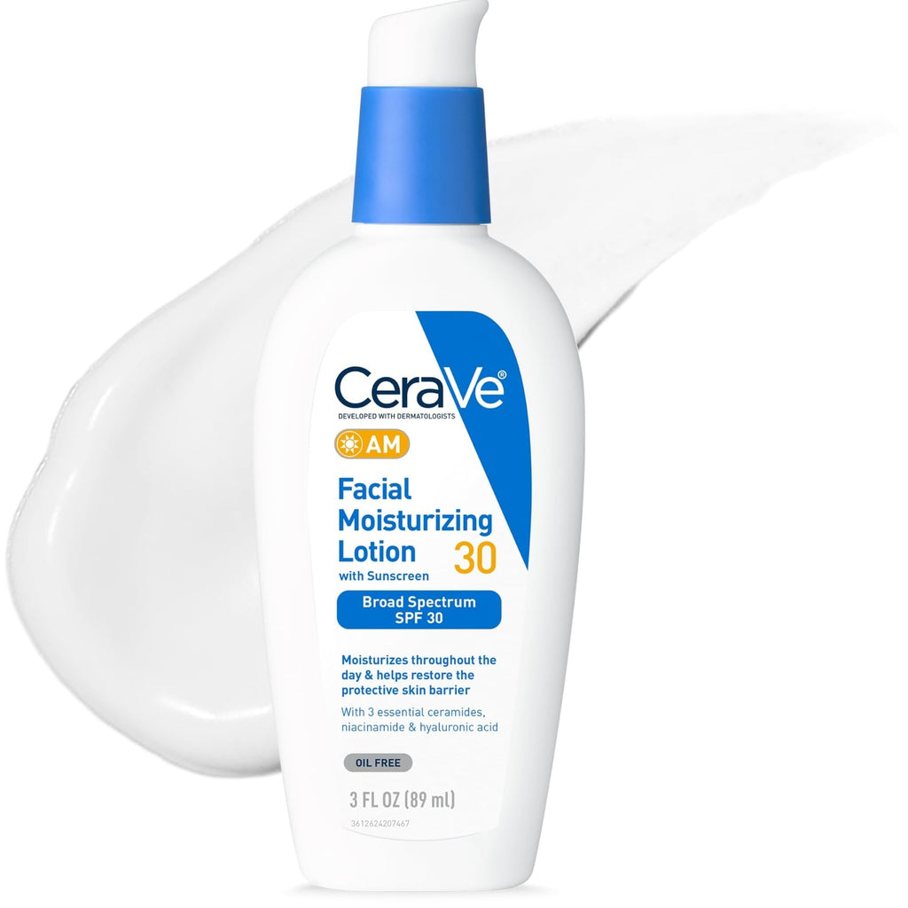 CeraVe AM Oil Face Moisturizer Lotion, Sunscreen for Face, SPF 30, 3oz | Skin Care with Hyaluronic Acid & Niacinamide, Oil-Free Moisturizer For Men & Women, Daily Non-Comedogenic Face Sunscreen