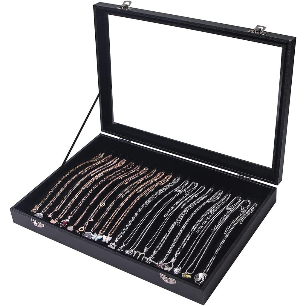 Buy now ByKen 20 Hooks Necklace Organizer Box/Tray, Chains Showcase Storage Boxes for Girls,Stackable (Black Velvet) Modern at indiglob india