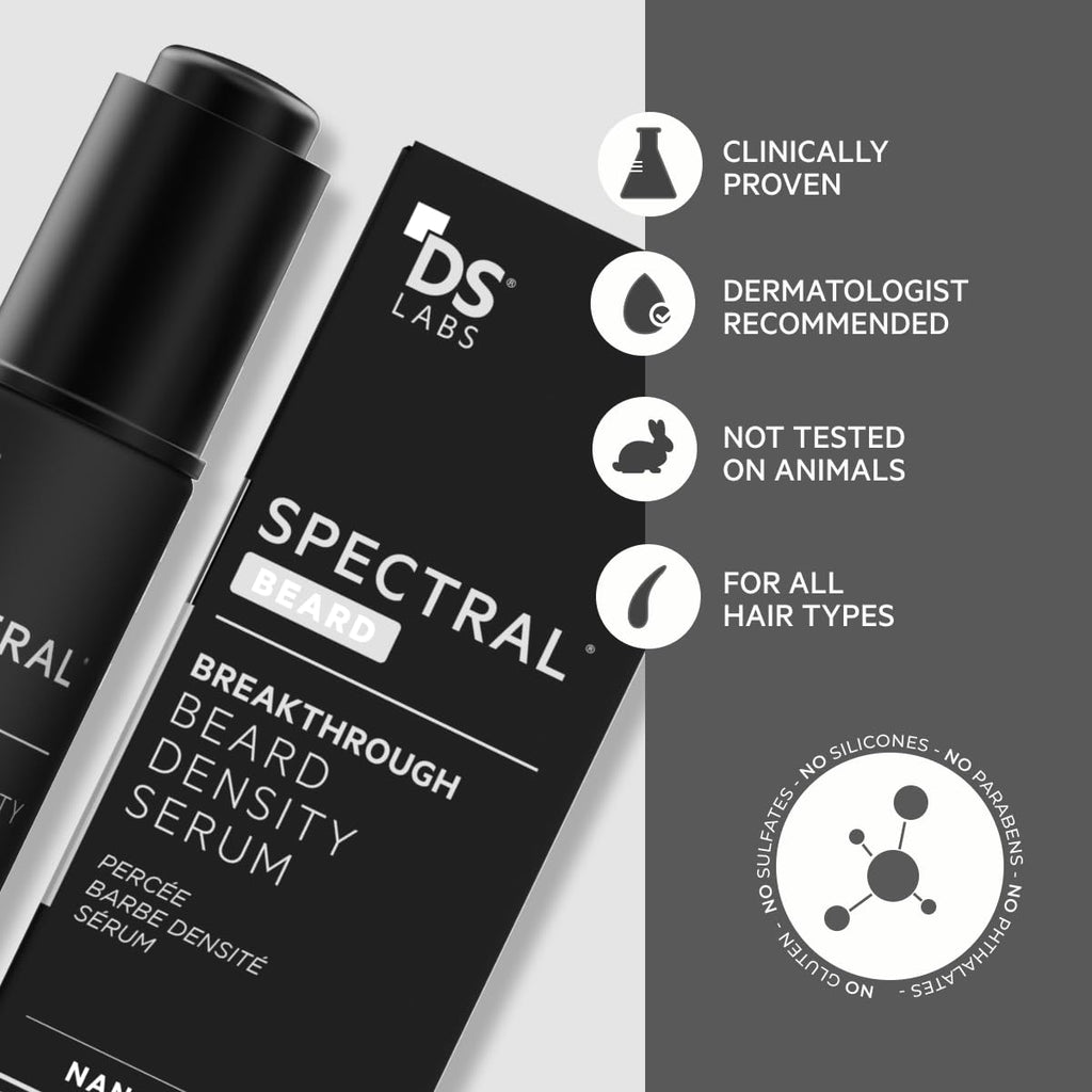 ds labs Spectral.BRD Beard Growth Serum for Men - Supports Thicker, Fuller-Looking Facial Hair, With Nanoxidil, Biotin, Niacinamide, Castor Oil & Hyaluronic Acid, Paraben-Free, 60mL