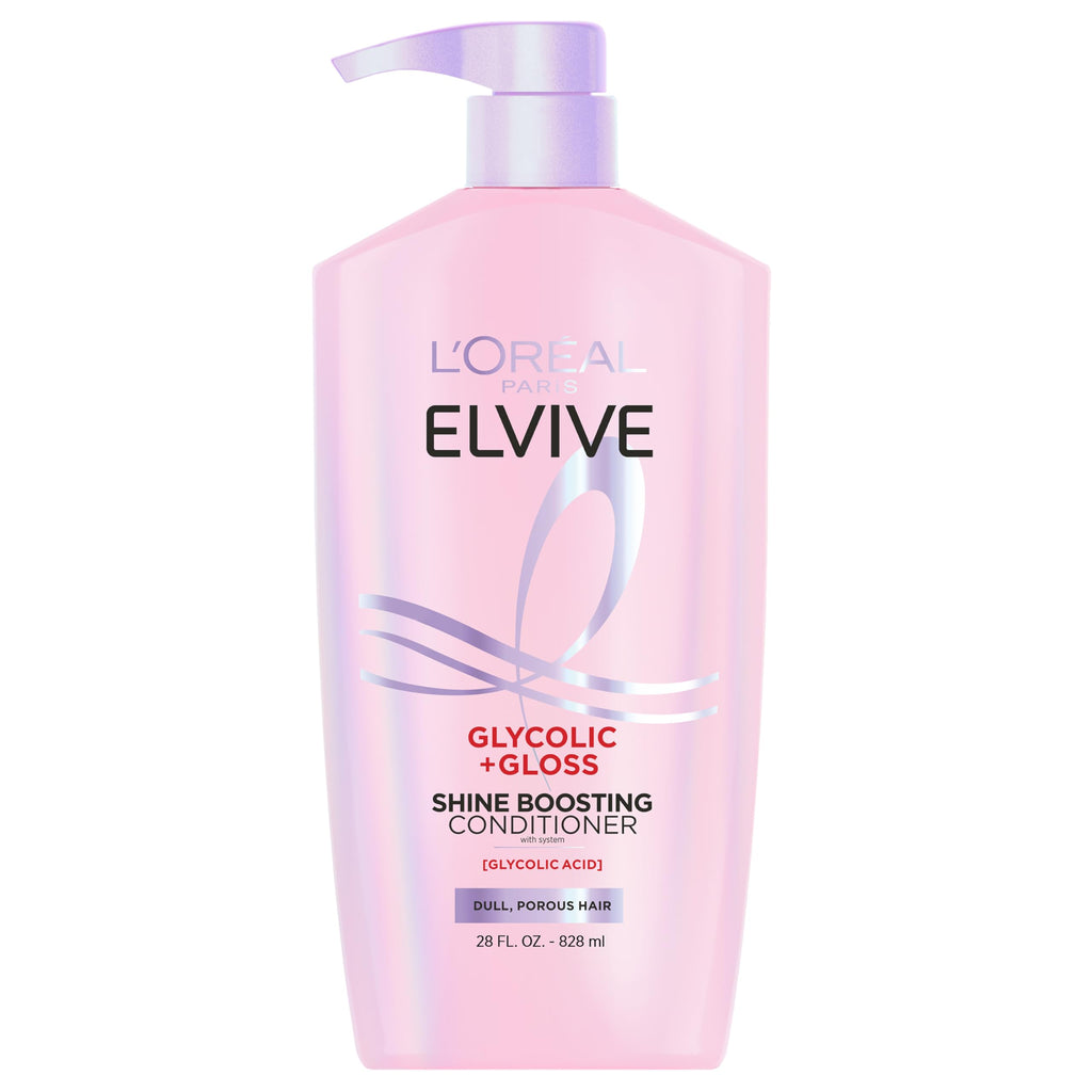 L'Oreal Paris Elvive Glycolic + Gloss Shine Boosting Conditioner, Cleanses and Smooths Dull, Porous Hair Into High-Shine, Glossy Hair, 28 Fl Oz