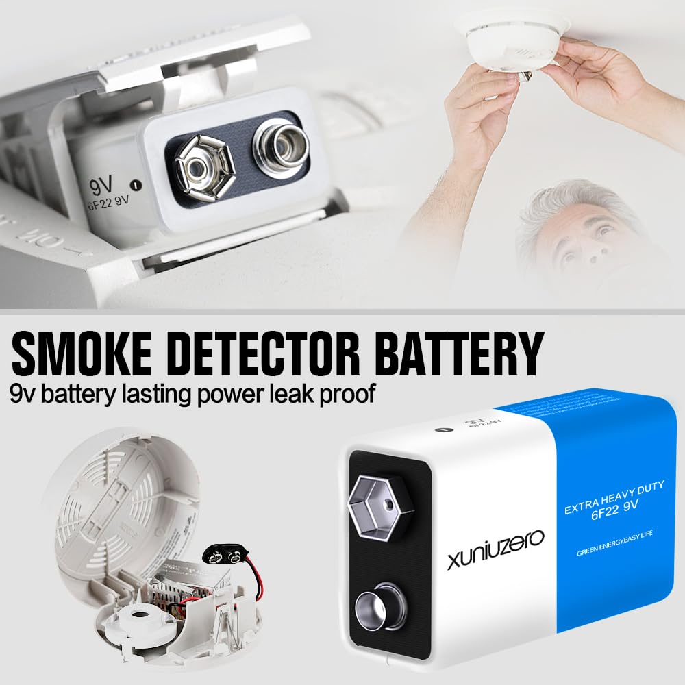 9V Batteries 6F22 Square Battery (4 Pack) for Smoke Detector Alarm System, Wireless doorbell, Electronics Long-Lasting