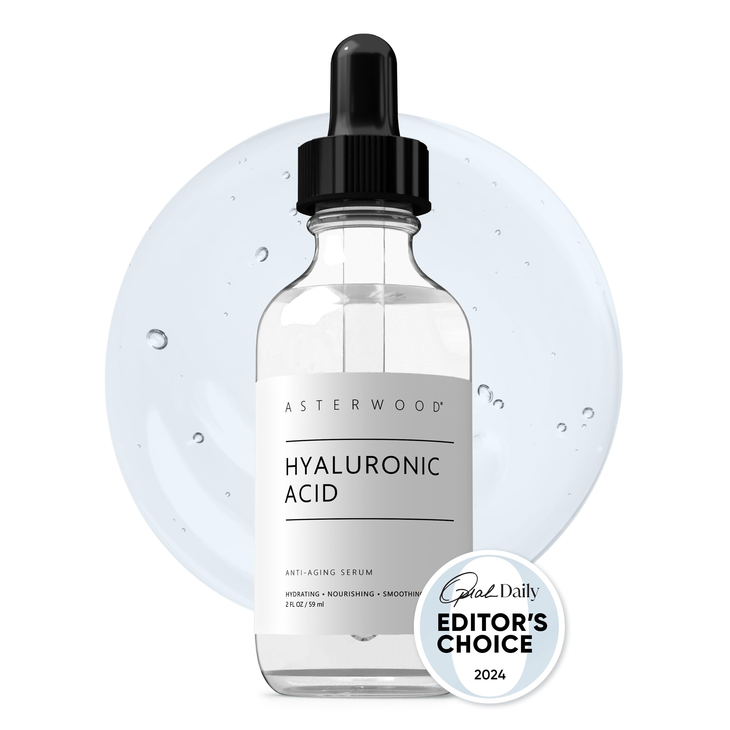 Asterwood Pure Hyaluronic Acid Serum for Face, Anti-Aging & Hydrating | Deep Hydrating, Plumping & Smoothing Serum, Cruelty-Free, Fragrance-Free & Vegan, 8 Fl Oz