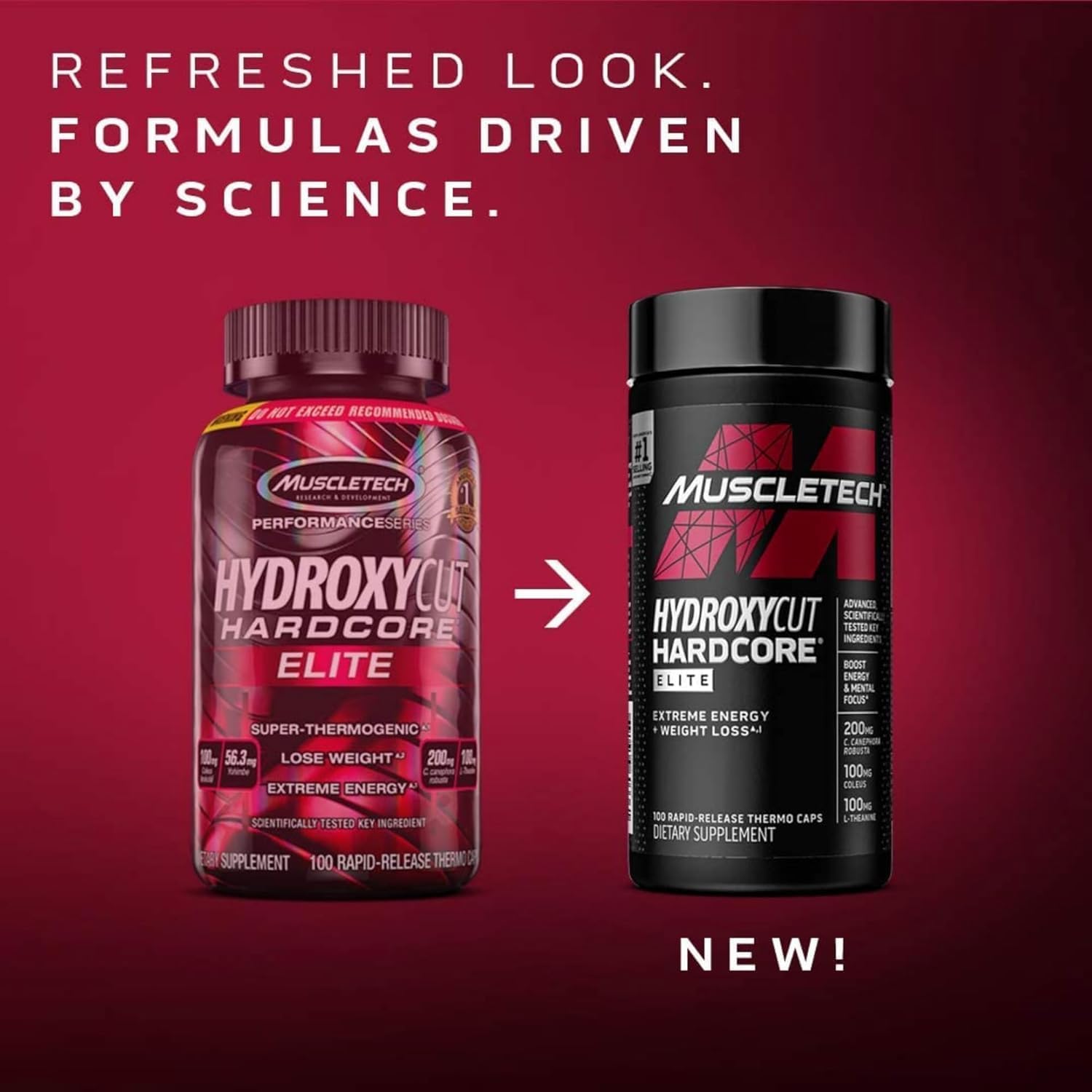 Hydroxycut Hardcore Elite, Rapid Release Capsules, 100 Count, 2 Pack | Energy and Metabolism Support Supplement for Men and Women, 270 mg Caffeine Anhydrous and 200 mg Green Coffee Extract