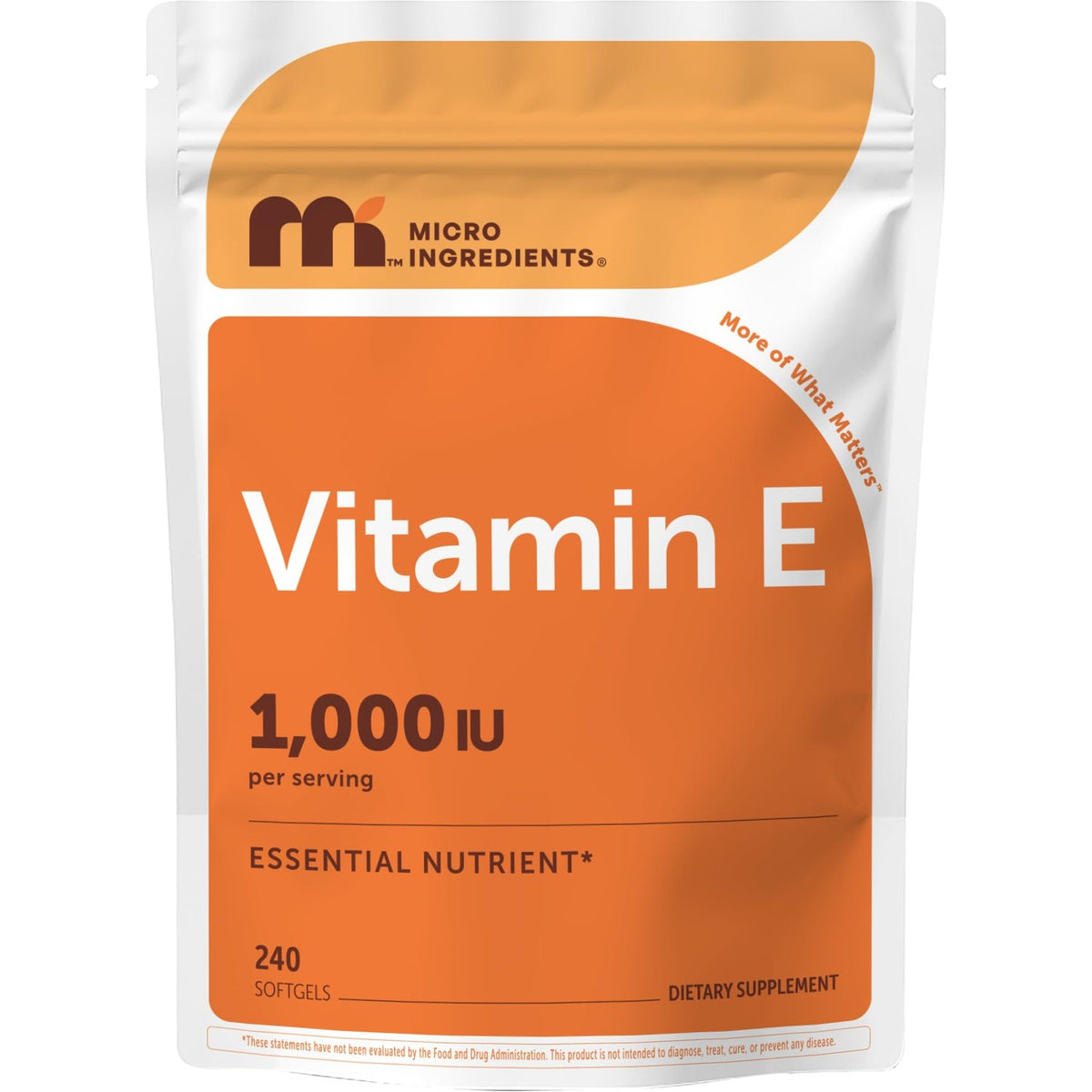 Micro Ingredients Vitamin E 1000 IU (450 mg) Per Serving, 240 Softgels | Daily Vitamin E Supplement | 4-Month Supply | Non-GMO, Gluten Free