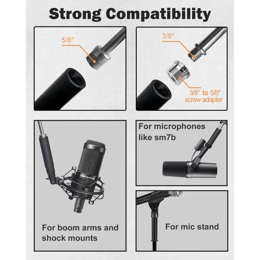 Buy now Mic Stand Extension Tube, 5/8" Female to 5/8" Male Microphone Extension Pipe Microphone Stand Extender with 2 Screw Aadpters for Desk Boom Arm Stands, 2Pcs at indiglob india