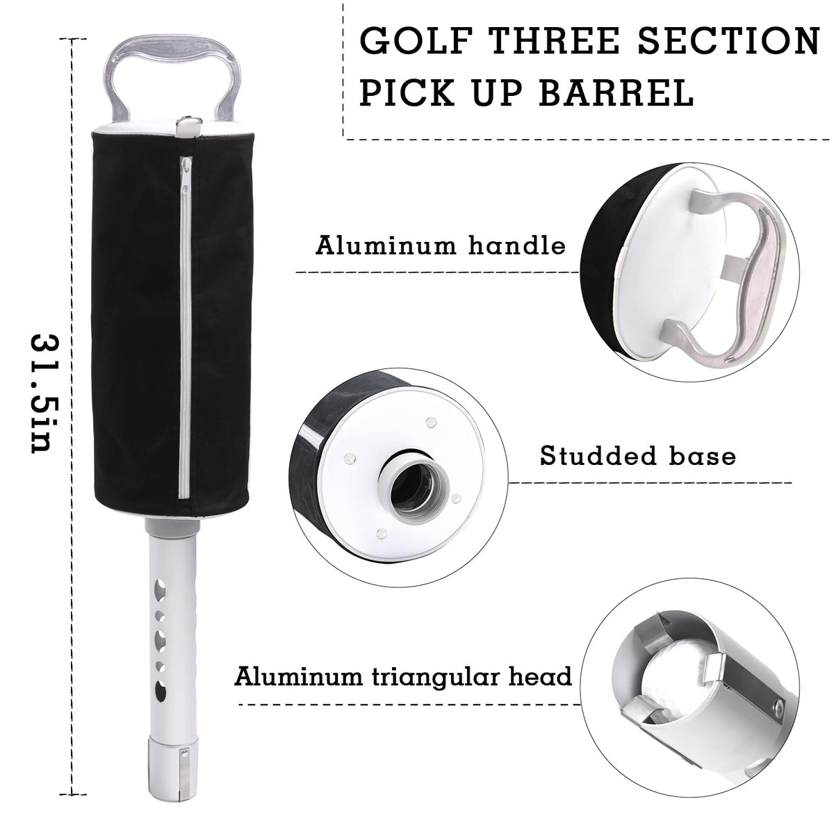 HOW TRUE Golf Ball Shag Bag with Aluminum Handle and Frame | Shag Bag for Golf Balls Golf Ball Retriever | Hold up to 70 Balls (Black)