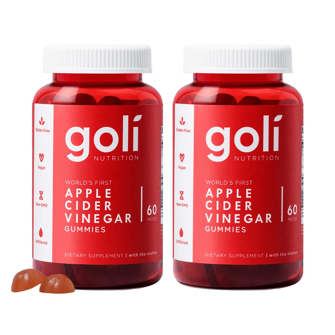 Goli Apple Cider Vinegar Gummies - Worlds First ACV Gummy with Vitamin B12, Beetroot & Pomegranate - Vegan, Non-GMO, Gluten-Free, 120 Count (2 Pack)