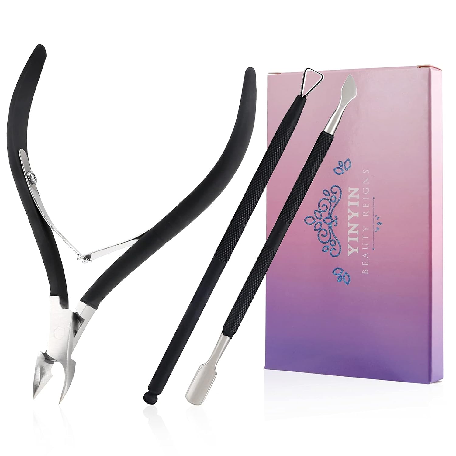 Buy now YINYIN Professional Stainless Steel Nippers, Cutter Clippers, Cuticle Remover, Trimmer with Pusher, Pedicure Manicure Tools for Fingernails and Toenails, Sliver Black at indiglob india
