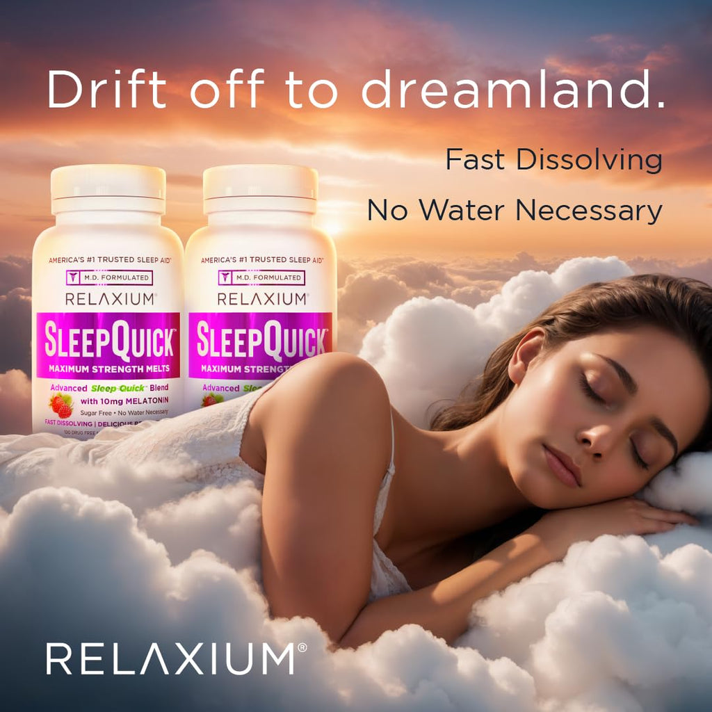Relaxium Sleep Quick Melts, Sleep Aid, 10mg Melatonin, Berry, 100 Serving | Maximum Strength, Fast Acting, Drug-Free Vegan Dietary Supplement, USA Made