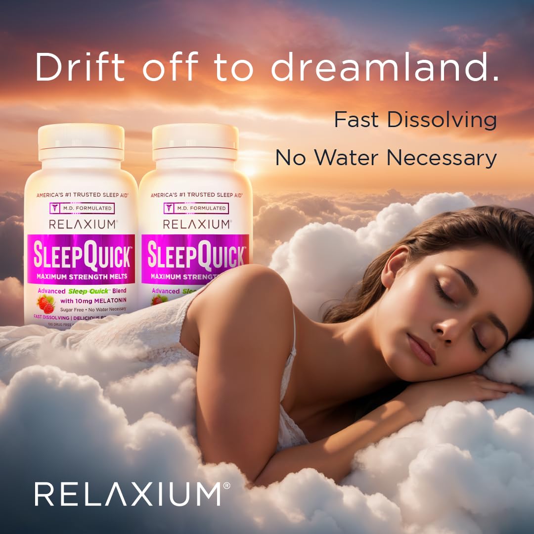 Relaxium Sleep Quick Melts, Sleep Aid, 10mg Melatonin, Berry, 100 Serving | Maximum Strength, Fast Acting, Drug-Free Vegan Dietary Supplement, USA Made