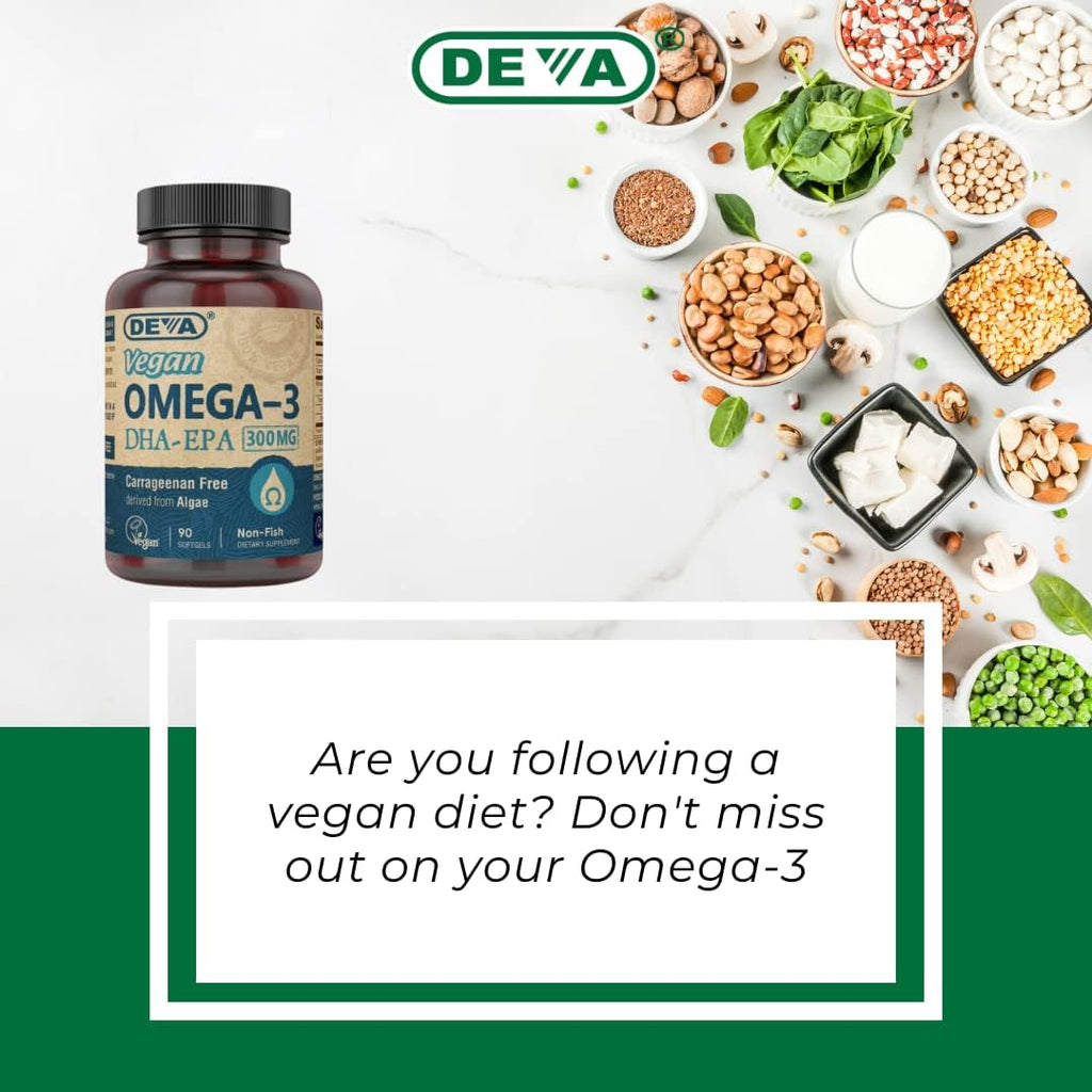 Buy now DEVA Vegan Omega-3 DHA EPA Supplement Once-Per-Day Softgel 300 MG - Carrageenan Gelatin & Gluten Free - Non-Fish Algae Oil Fatty Acids - 90 Softgels at indiglob india