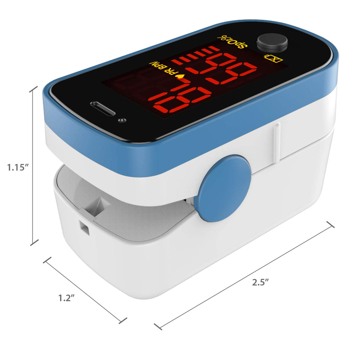 CHOICEMMed Finger Pulse Oximeter, Blood Oxygen Saturation Monitor, Fingertip O2 Sensor with LED Display, Pulse Rate Reader, Portable SpO2 Monitor with Batteries, Carry Case & Lanyard, Blue