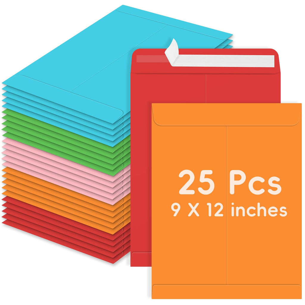 25 Pack Colored Mailing Envelopes, 9 x12 Inches Self-Seal Manilla Envelopes