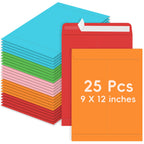 25 Pack Colored Mailing Envelopes, 9 x12 Inches Self-Seal Manilla Envelopes