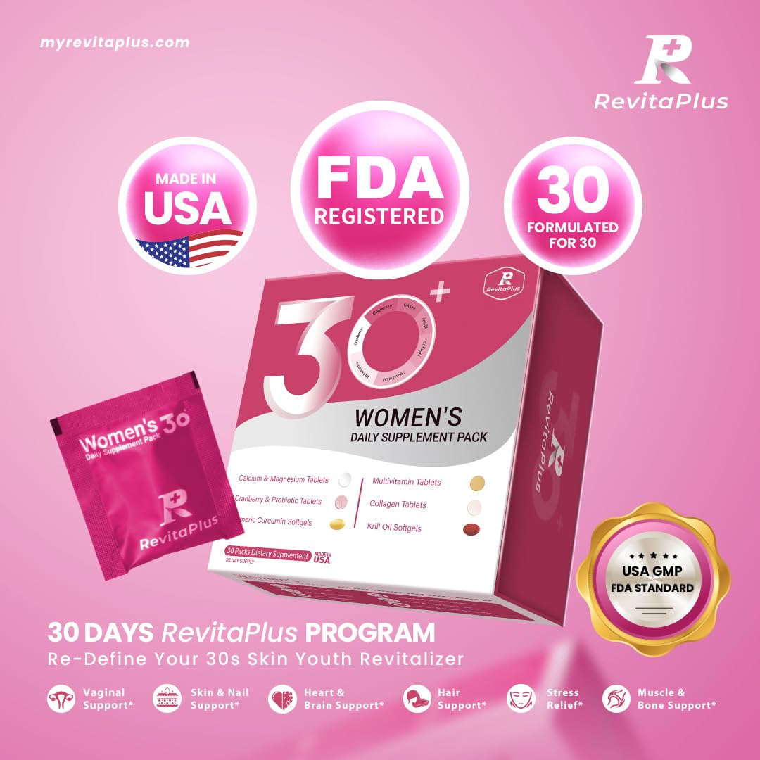 RevitaPlus Multivitamin for Women Daily Pack 60 Servings | Vitamin A,B,C,D3,E,K2,Biotin, Collagen, Krill Oil, Cranberries, Vitamin Packs for Women Energy,Wellness,Beauty and Immune
