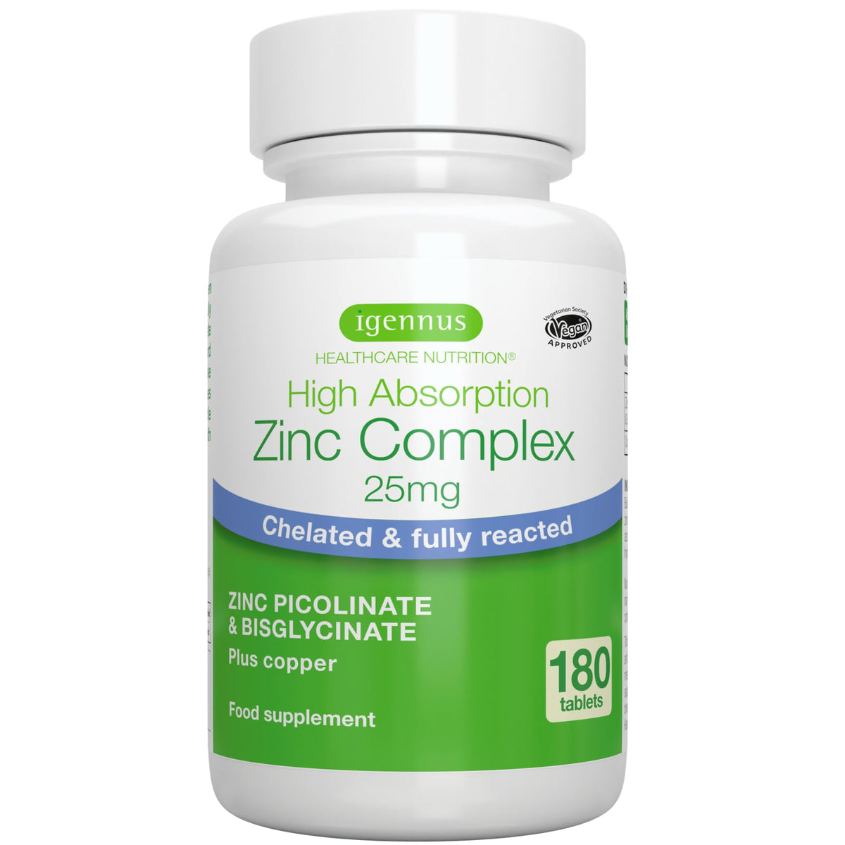 Igennus Chelated Zinc Complex 25mg with Copper, Picolinate & Bisglycinate