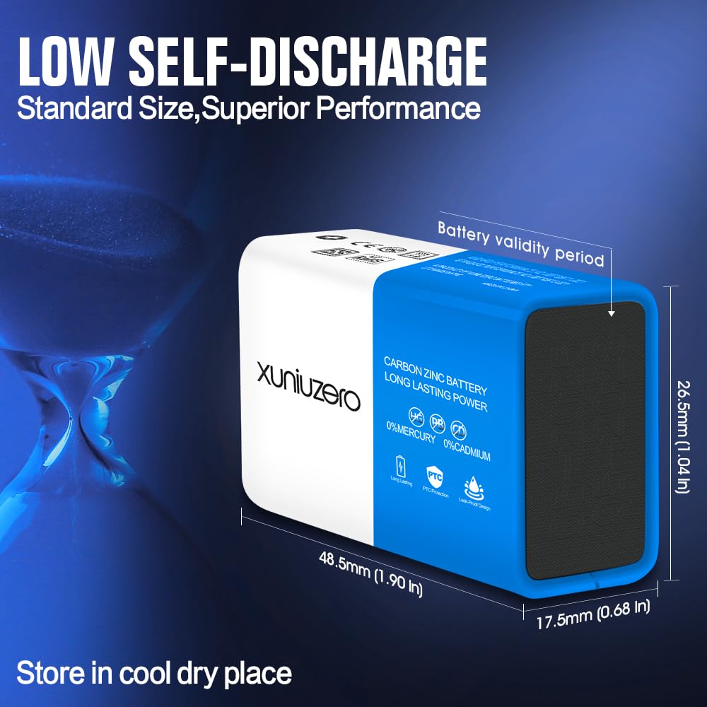 9V Batteries 6F22 Square Battery (4 Pack) for Smoke Detector Alarm System, Wireless doorbell, Electronics Long-Lasting