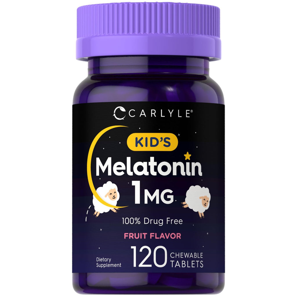 Carlyle Kids Melatonin 1mg | 120 Chewable Tablets | Fruit Flavor | Vegetarian Supplement | Non-GMO, Gluten Free Formula