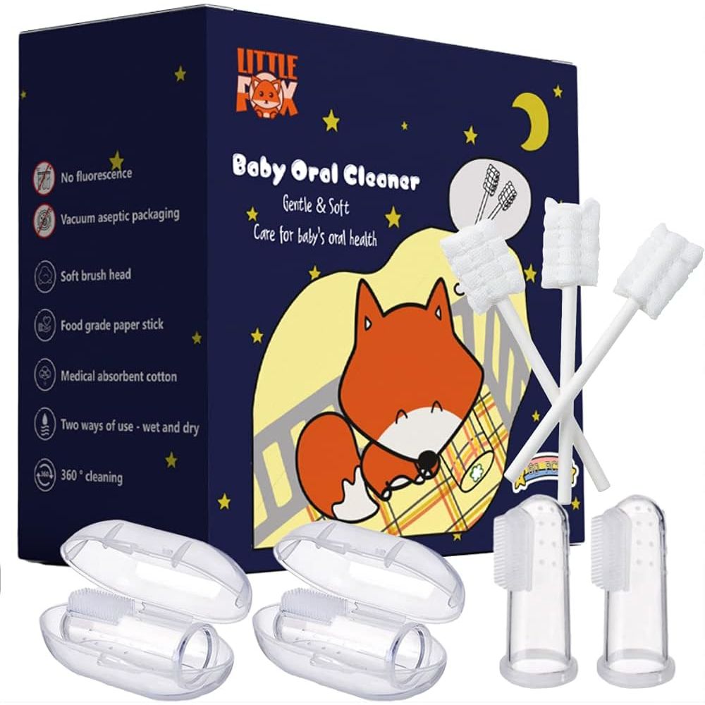 Buy now Little Fox Baby Oral Cleaner 42Pcs [Upgrade Designed] +1pc Free Finger Toothbrush with Case, Tongue, Mouth and Gums Cleaner, Newborn Toothbrush, Infant Oral Care and Cleaning for 0-36 Month Baby 62 Piece Set at indiglob india