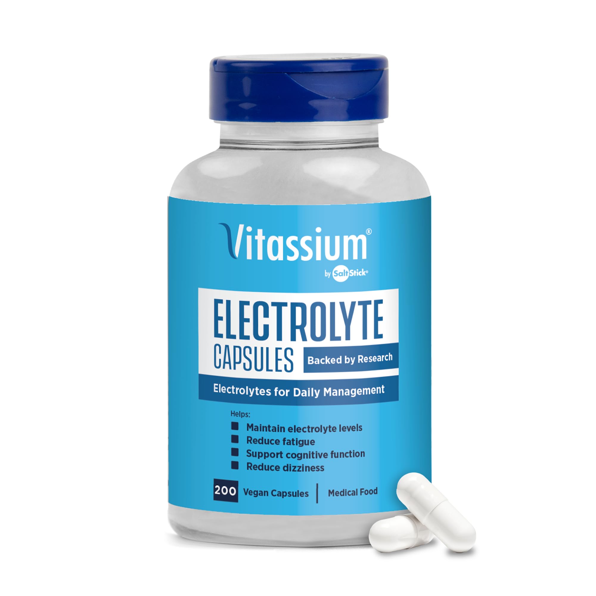Vitassium Electrolytes Salt Pills for POTS Scientifically Formulated 100ct | Made for POTS & high sodium diets. Developed with patients, doctors and caregivers. 500mg sodium per 2-capsule serving.