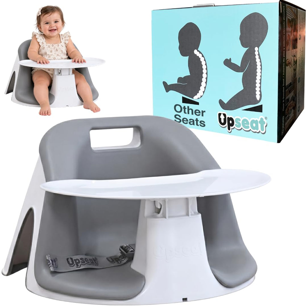 Upseat Core Ergonomic Baby Floor Seat with Removable Tray & Cushion, Lightweight Portable Infant Sitting Chair for Upright Posture & Healthy Hip Development, Easy-Clean Design