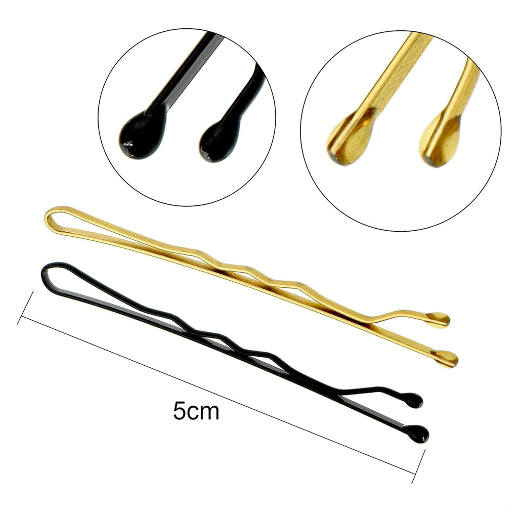 Buy now Hicarer 300 Pcs Hair Pins Set Including 100 Pcs Bobby Pins 100 Pcs U Hair Pins and 100 Pcs Rubber Hair Bands with Storage Box for All Hair Types Girls Women Gift, Black and Gold at indiglob india