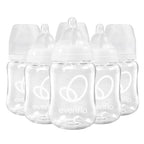 Evenflo Balance+ Glass Wide Neck Baby Bottles, Clear, 6 fl oz, 6 Pack