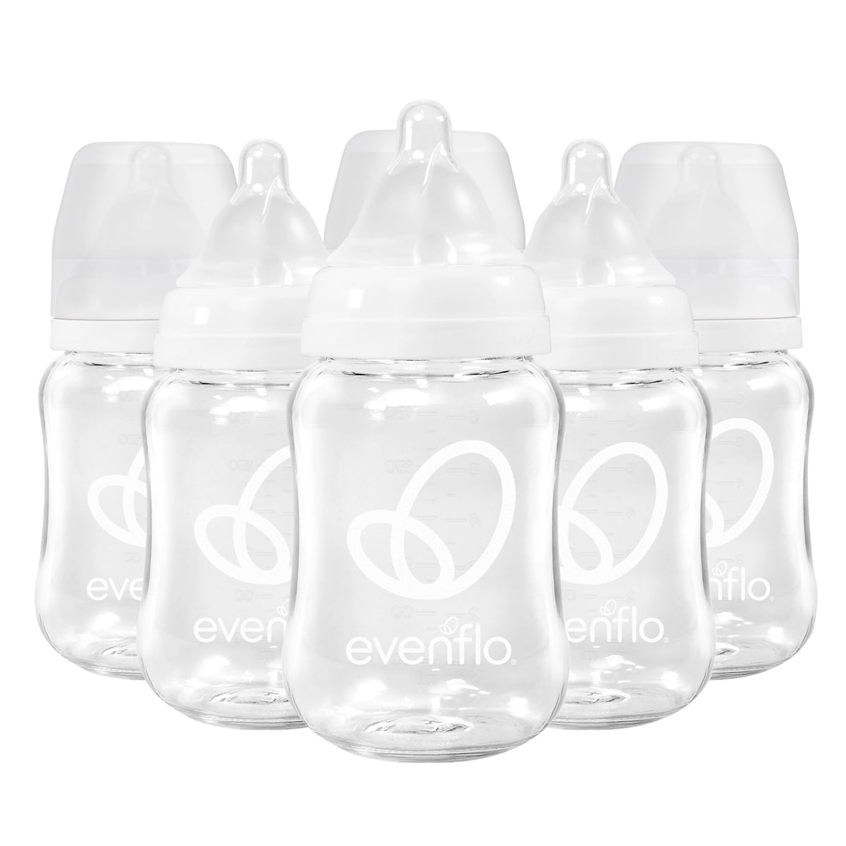 Evenflo Balance+ Glass Wide Neck Baby Bottles, Clear, 6 fl oz, 6 Pack