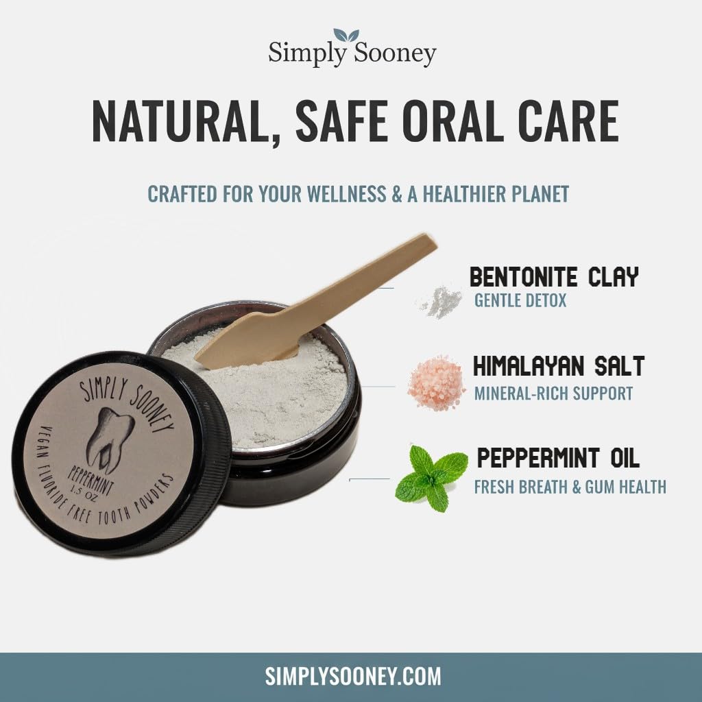 Simply Sooney Fluoride Free Toothpaste Powder I Vegan I Gluten Free I Organic Peppermint Essential Oil 1.5oz