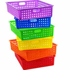 4E's Novelty 6 Pcs Colorful Plastic Classroom Storage Bins 13.75" X 10.25" for Organizing A4 Papers Trays, Turn In Containers Kids School Teachers Classroom Organization & Storage Supplies