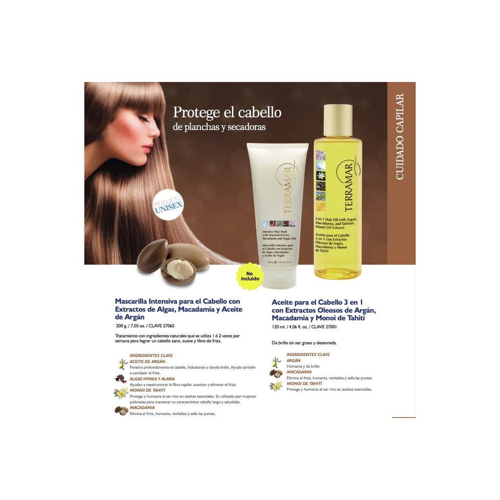 Terramar 3 in 1 Hair Oil (98ml / 3.31 fl Oz) - with Argan, Macadamia, Monoi - Nourishes, Smooths Frizz, Adds Shine, Lightweight for All Hair