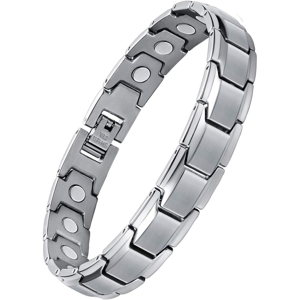 Buy now Feraco Mens Magnetic Bracelet Titanium Steel Magnet Therapy Bracelets with Sizing Tool, Silver Silver at indiglob india
