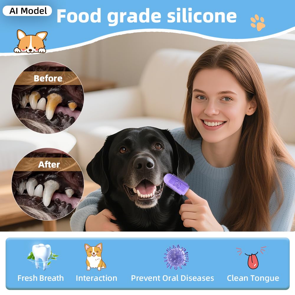 6Pcs Silicone Dog Toothbrush,360° Dog Tooth Brushing Kit,Finger Toothbrush,Cat Tooth Brush,Teeth Cleaning,Dogs Cats Teeth Cleaning Dental Care