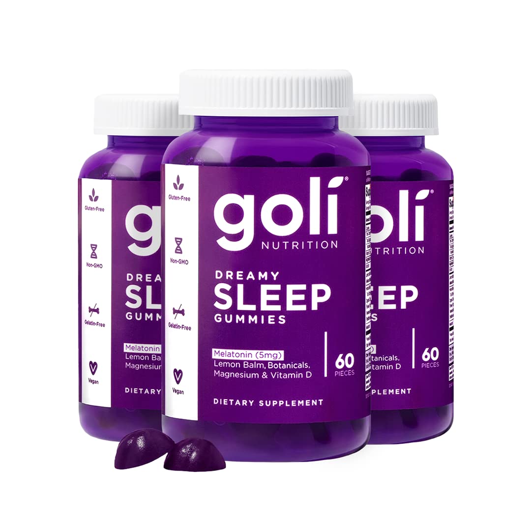 Goli Dreamy Sleep Gummy - 60 Count - Melatonin, Vitamin D, Magnesium, and Lemon Balm Extract - Gelatin-Free, Gluten-Free, Vegan & Non-GMO