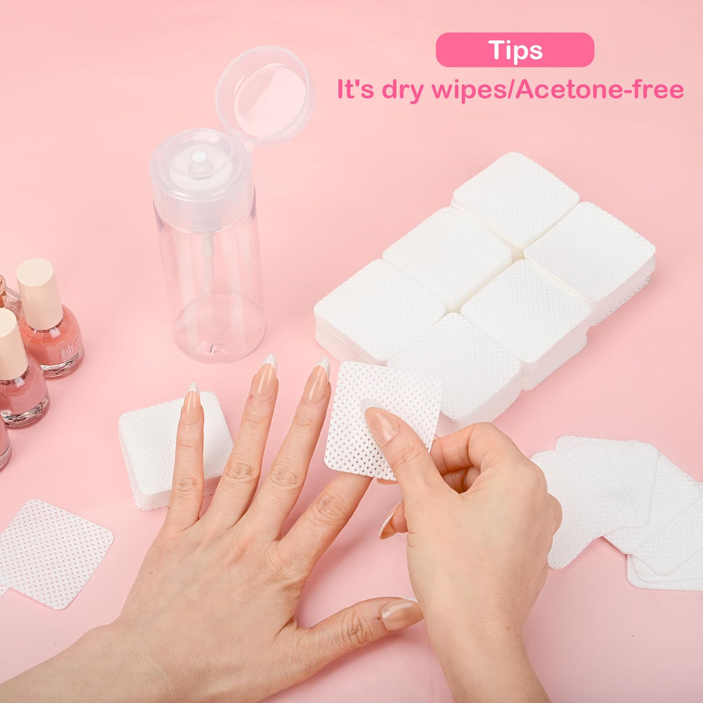 1080PCS Lint Free Nail Wipes with Pump Dispenser | Gel Nail Polish Remover Pads Soft Non-Woven Nail Wipes for Nail Polish Remove and Acrylic Nail Supplies