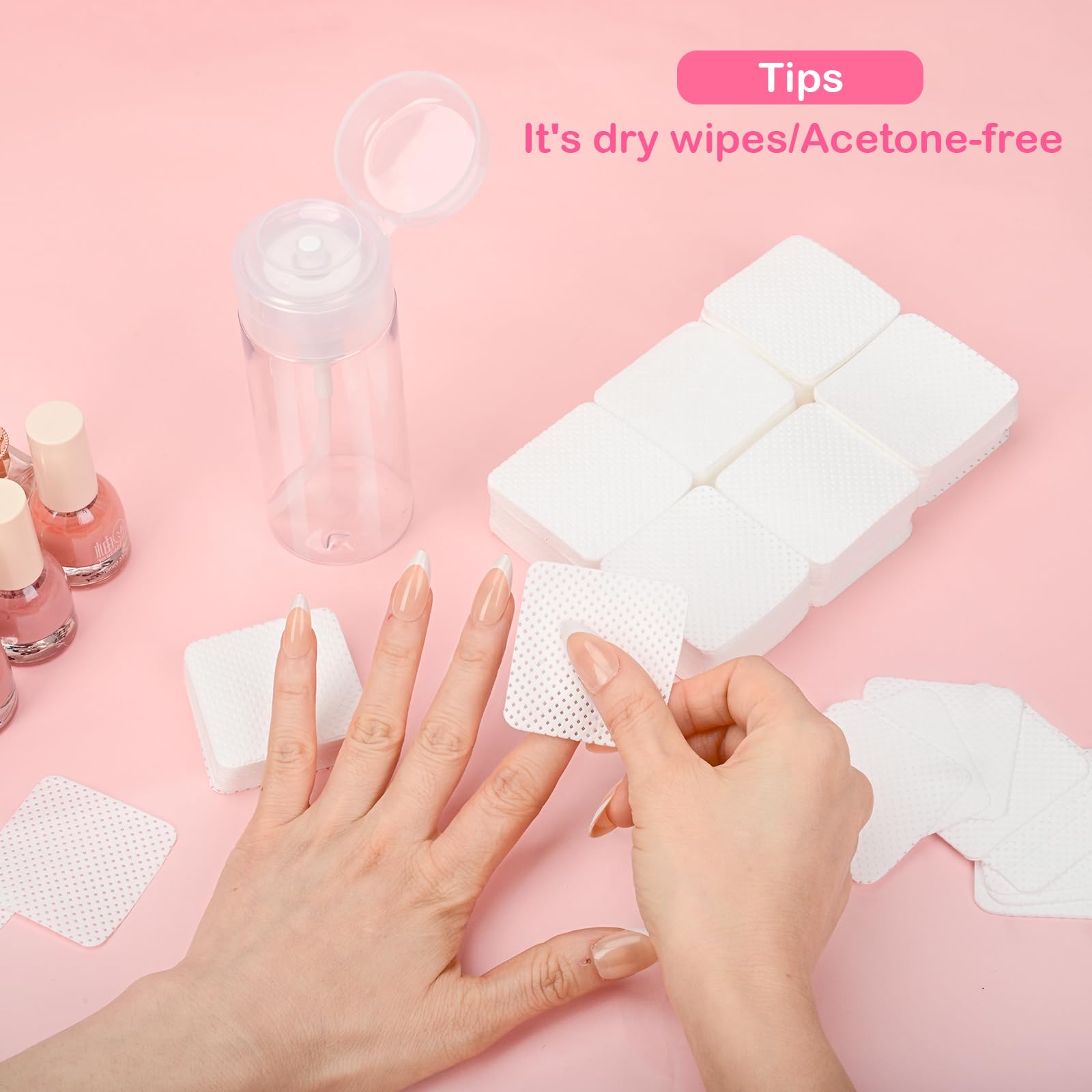 1080PCS Lint Free Nail Wipes with Pump Dispenser | Gel Nail Polish Remover Pads Soft Non-Woven Nail Wipes for Nail Polish Remove and Acrylic Nail Supplies