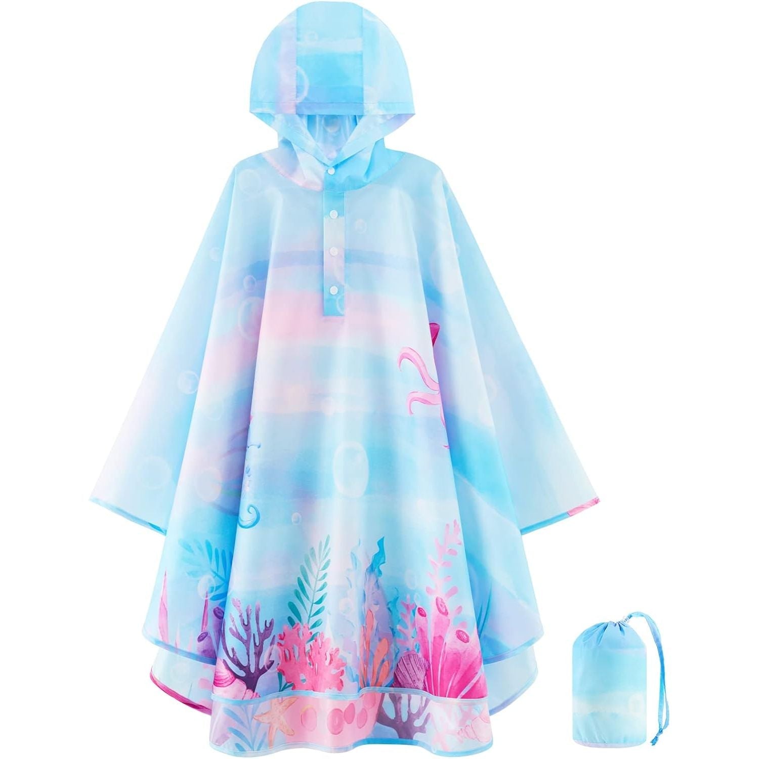 Buy now WAWSAM Lightweight Kids Rain Poncho Reusable Toddler Raincoat Waterproof Rain Jacket 3-5T Mermaid Blue at indiglob india