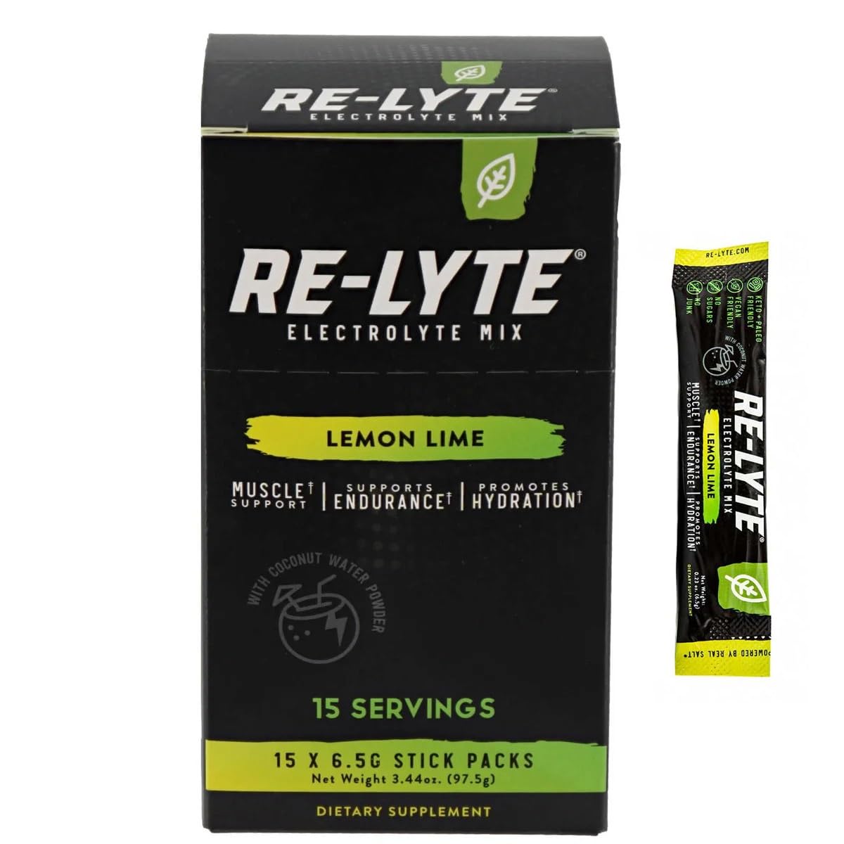 RELYTE Re-Lyte Electrolyte Drink Mix Lemon Lime 15 Servings Packets 3.44 oz.