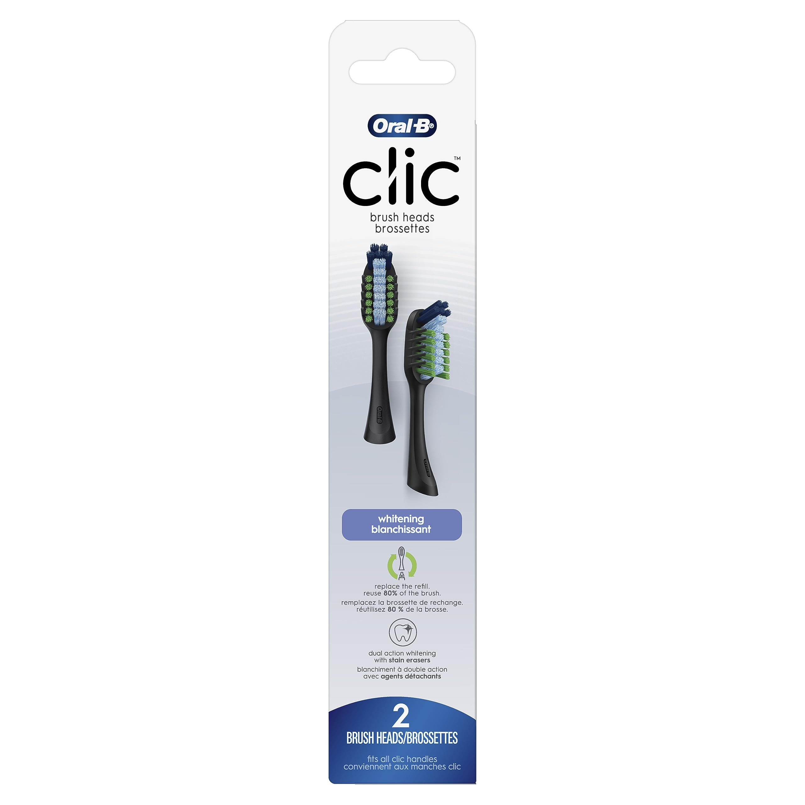 Buy now Oral-B Clic Toothbrush Whitening Replacement Brush Heads, Black, 2 Count at indiglob india