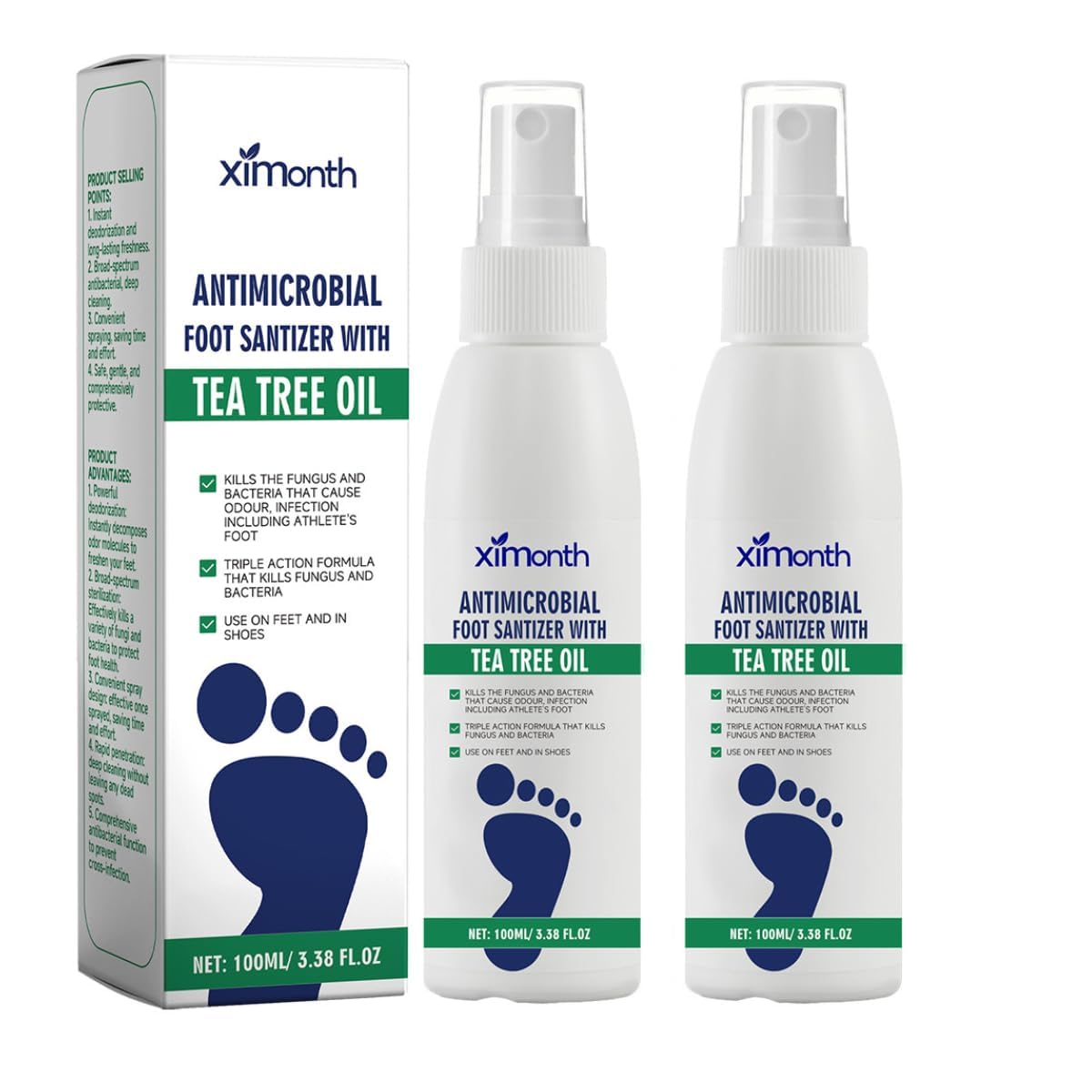 2PCS Foot Spray with Tea Tree Oil,Tea Tree Oil Feet Spray,Foot & Shoe Freshness,Quick-Drying and Travel-Friendly (2 PCS)