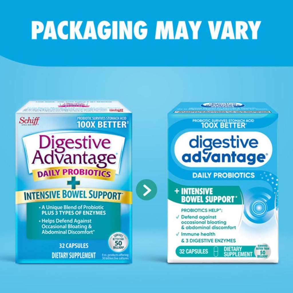 Buy now Digestive Advantage Intensive Bowel Support Probiotic Supplement 32 Capsules, Defends Against Gas, Bloating, Abdominal discomfort, Survives 100x Better at indiglob india