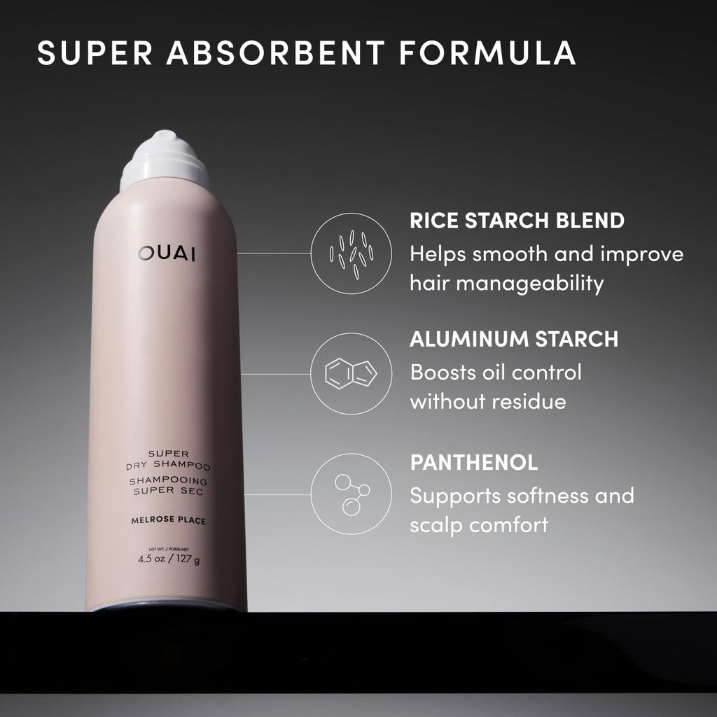 OUAI Super Dry Shampoo - Travel Size - Melrose Place (2 Oz) | Volumizing Dry Shampoo, Absorbs Oil, Dirt & Sweat, Blends Seamlessly with Zero Residue, Long-Lasting Scent