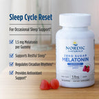 Nordic Naturals Melatonin Gummies, Sugar Free, 1.5mg Raspberry - 60 Count | Zero sugar melatonin gummies w/ 1.5 mg per serving for restful sleep and antioxidant support. Raspberry flavor, vegan formula